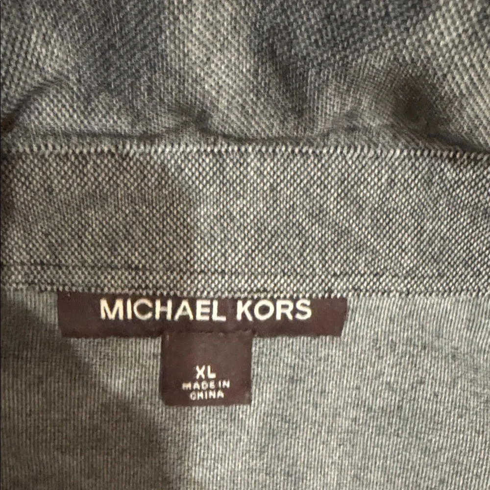 Michael Kors Men's Charcoal Short-Sleeve Polo with High Collar
